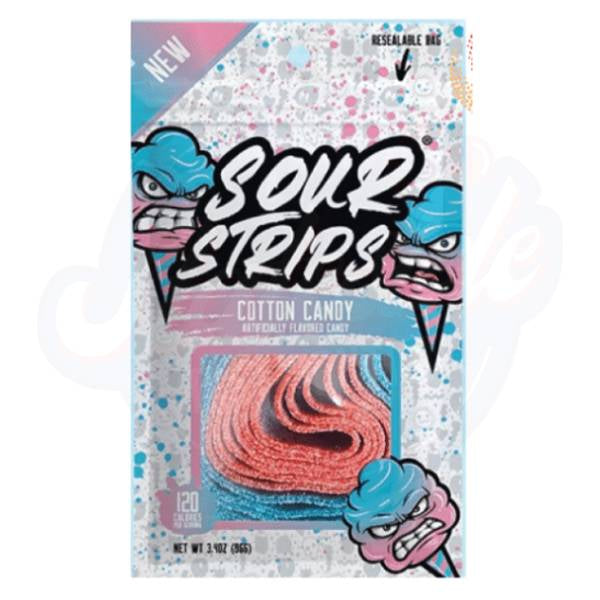 Front of Sour Strips Cotton Candy bag showing bold logo and vibrant candy design (96g pack)