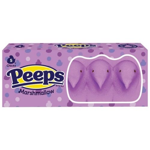 Front of Peeps Lavender Chicks package showing the logo, purple chicks, and pack size (42g)