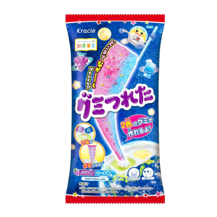 Front of KRACIE Gummy Catch DIY Candy Kit Grape & Soda package showing colourful graphics and product details (19g)