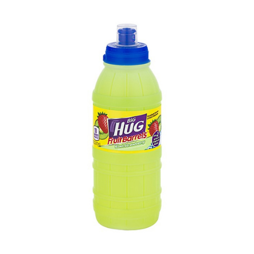 Front of Big Hug Fruit Barrel Kiwi Strawberry bottle showing bright label with kiwi and strawberry graphics, and 454ml size.