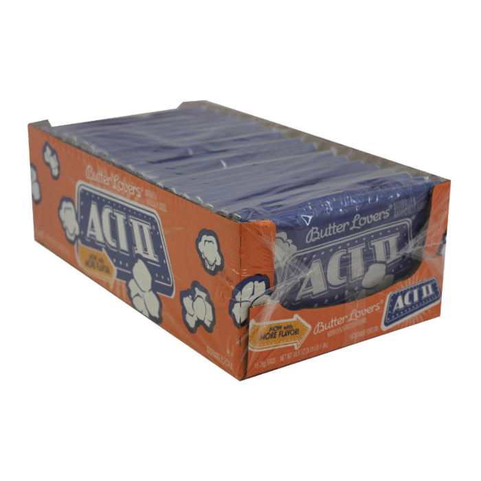 Front of Act II Popcorn Butter Lovers packaging showing the logo and butter flavour label with a pack size of 78g