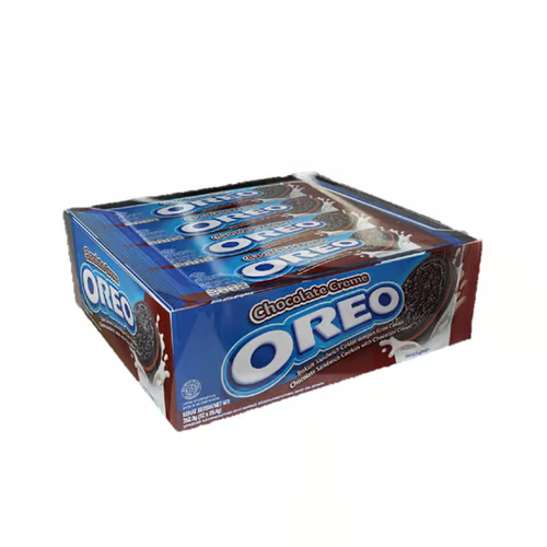 Front of Oreo Chocolate Cream 36 Pack showing iconic blue logo, chocolate cream-filled cookies, and pack size (331.2g).