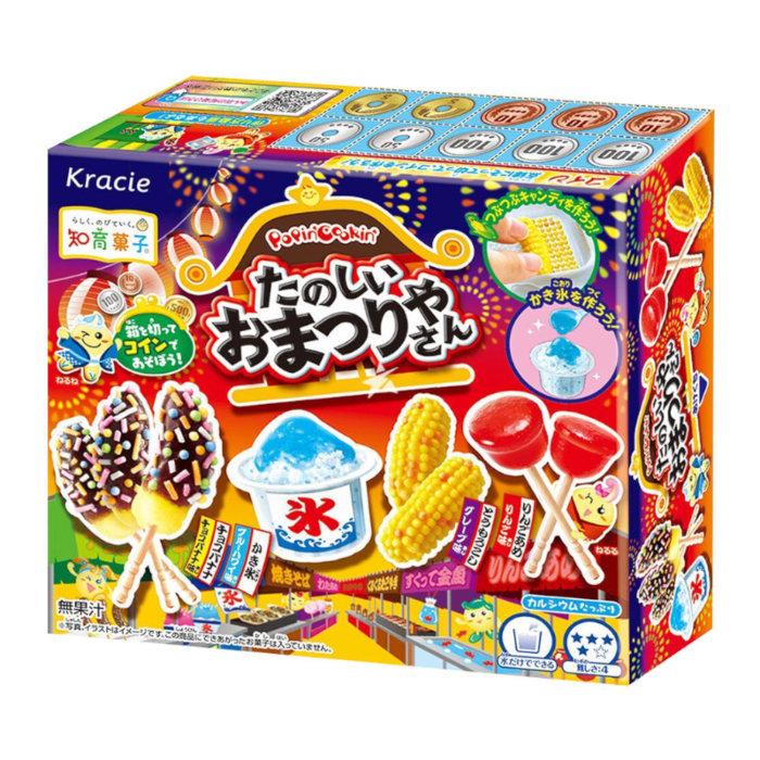 Front of KRACIE Popin'Cookin Festival Menu DIY Candy Kit showing colourful images of candy creations and kit details (26g)