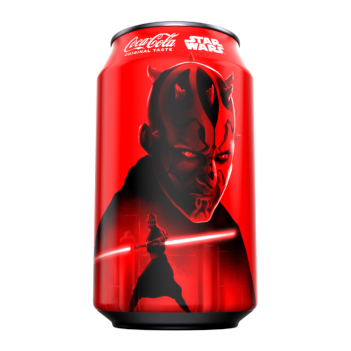 Front of Coca-Cola Classic Star Wars (Darth Maul) 355ml can featuring a vibrant red design with Darth Maul's image and logo.