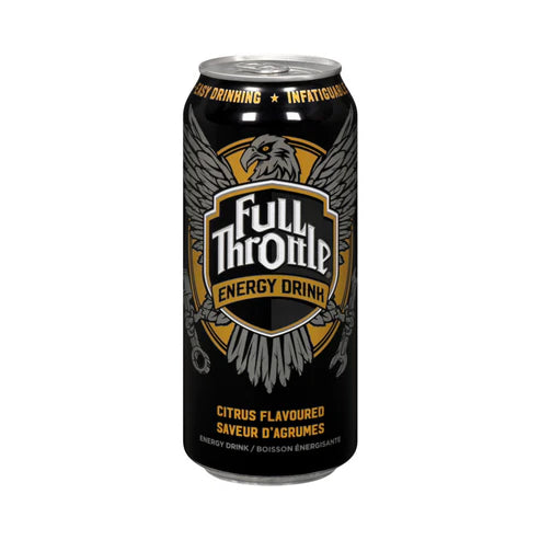 Front of Full Throttle Citrus energy drink can featuring bold logo, citrus flavour label, and black and silver design (473ml)