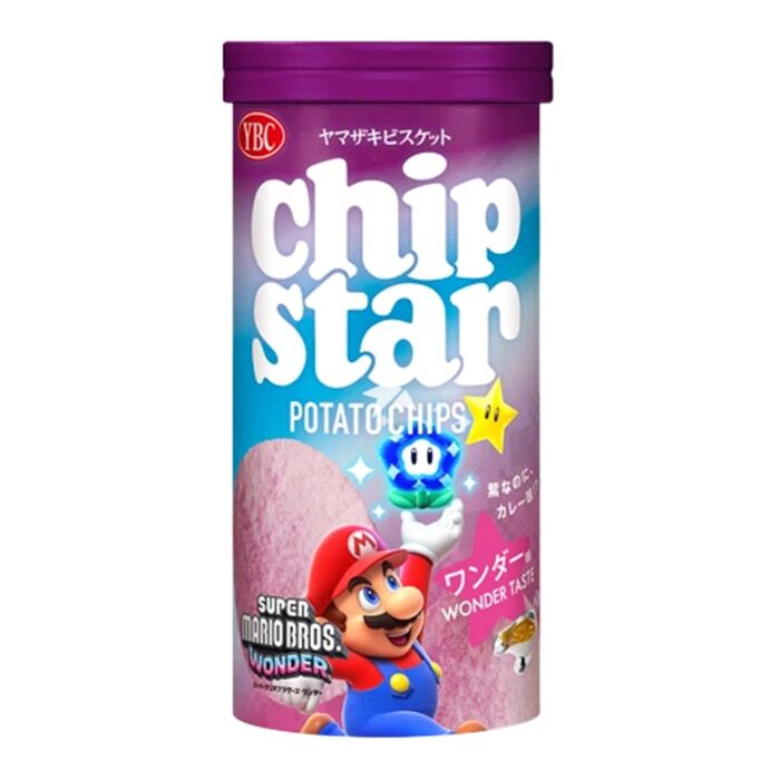 Front of YBC Chip Star Potato Chips can featuring Super Mario and Wonder Taste label, 45g pack