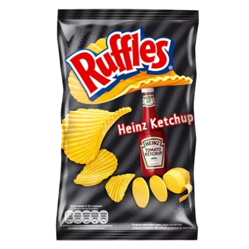 Front label of Ruffles Heinz Ketchup (140g), displaying flavour and branding.