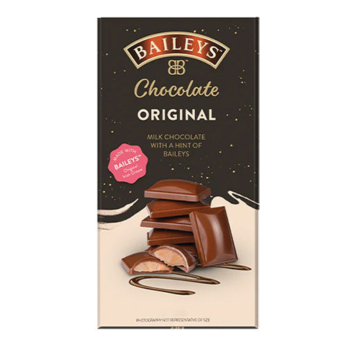Front of Bailey's Original Truffle Bar showing the logo, milk chocolate visuals, and 90g pack size