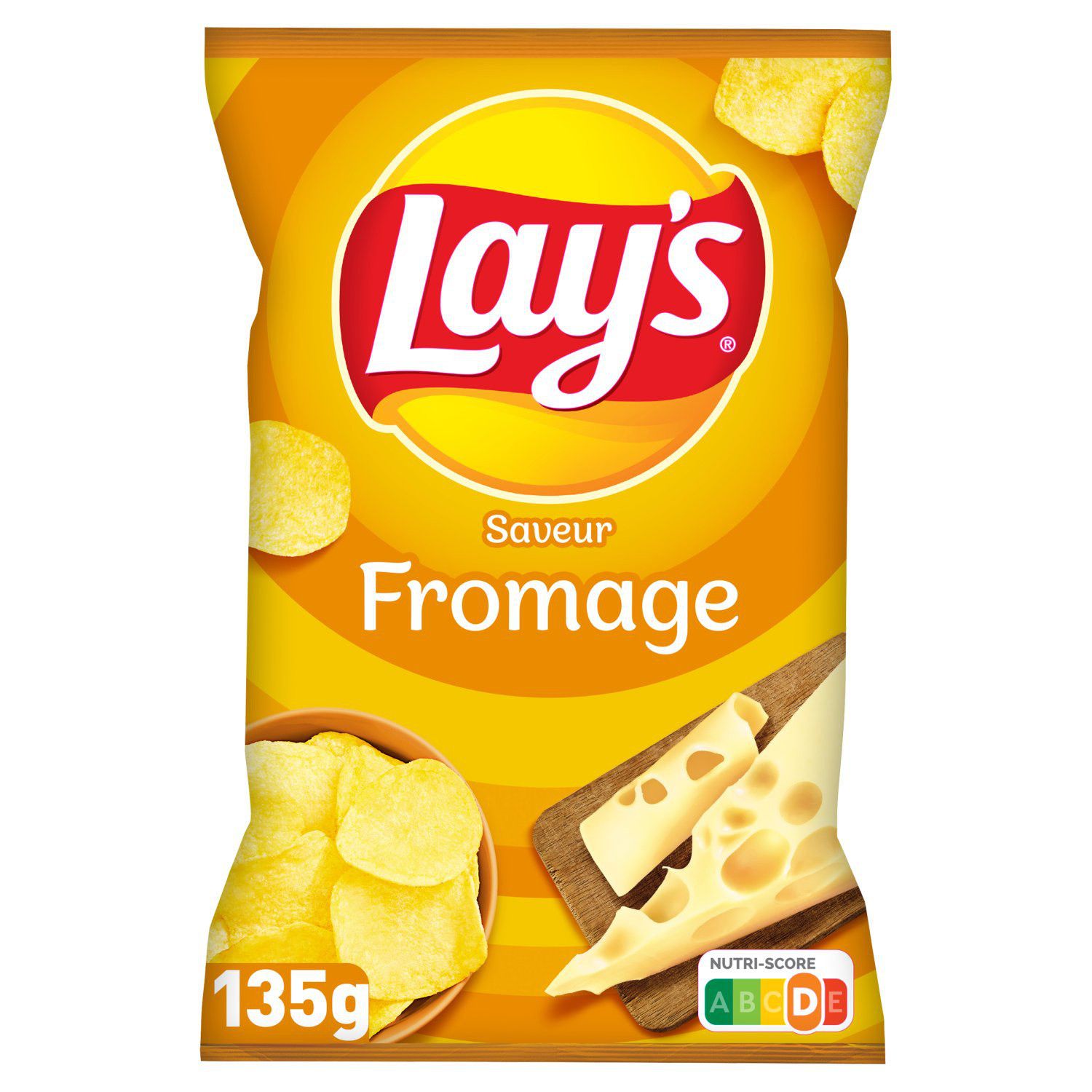 Front of Lay's Fromage (Cheese) bag showing the Lay's logo, cheese flavour label, and crispy chips (75g pack)