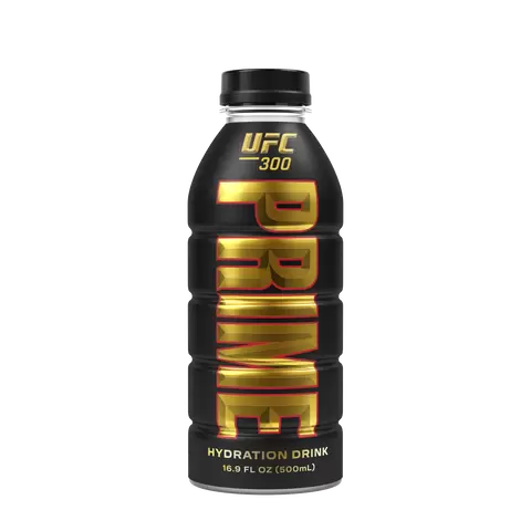 Front of Prime Hydration UFC 300 Limited Edition bottle showing bold logo and hydration branding, 500ml pack size.