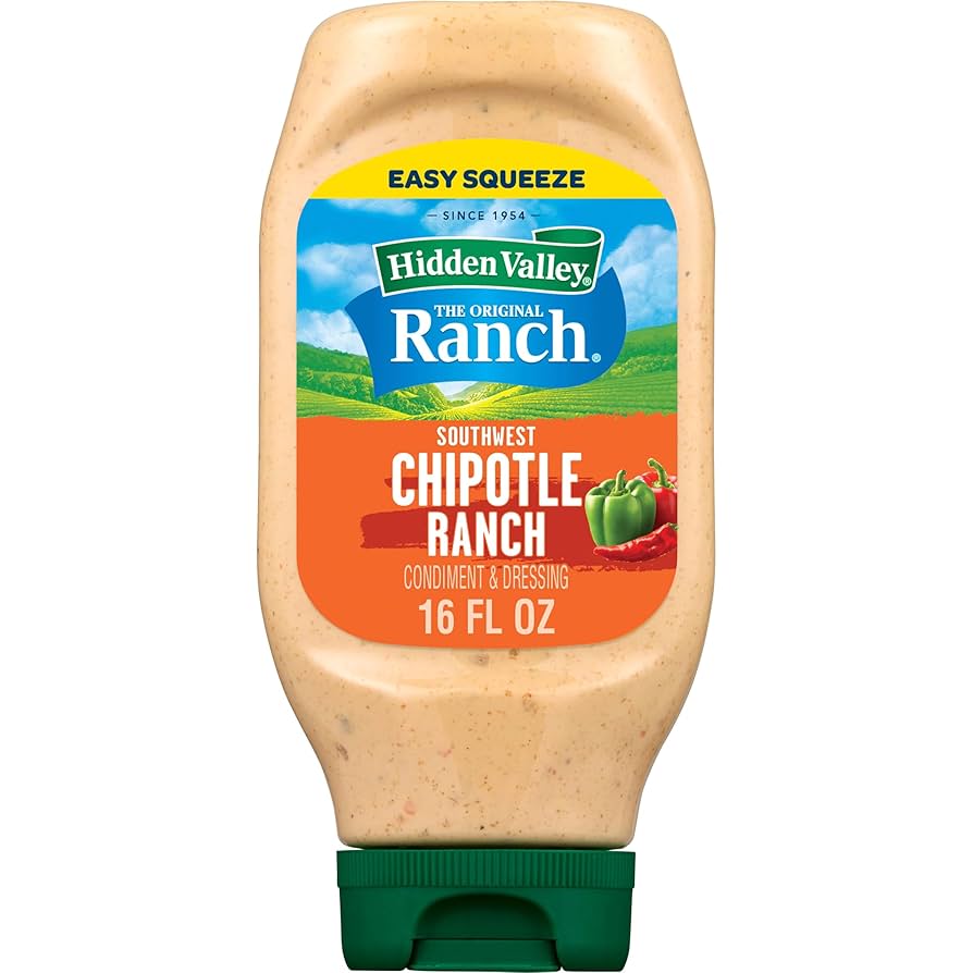 Hidden Valley Southwest Chipotle Ranch dressing bottle on a white background