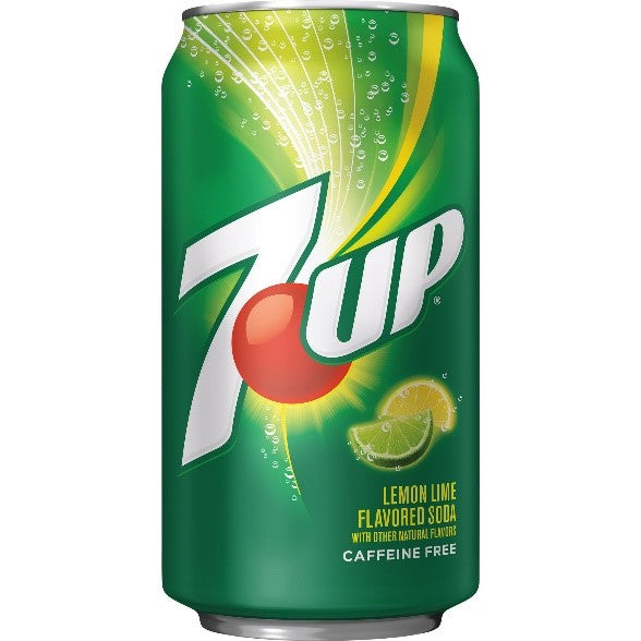 Front of 7UP Original Lemon Lime can showing logo, lemon-lime flavour label, and bright green design (355ml)
