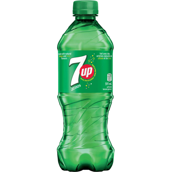 Front of 7up USA Original bottle featuring the logo, lemon-lime flavour cues, and 591ml pack size.
