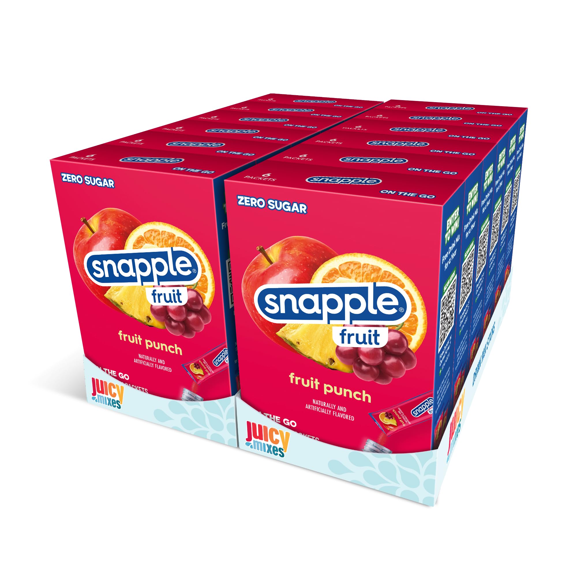 Front of Snapple Fruit Punch Singles To Go box featuring logo, fruit punch label, and vibrant fruit images (12 Pack)