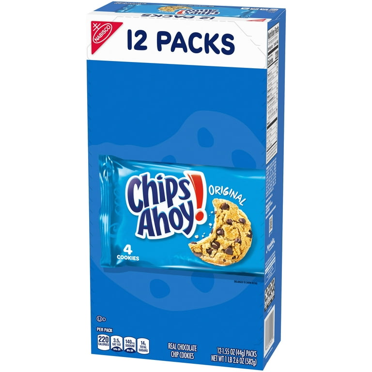 Front of Chips Ahoy Cookies 12 Pack showing blue packaging with logo and image of cookies (528g pack)