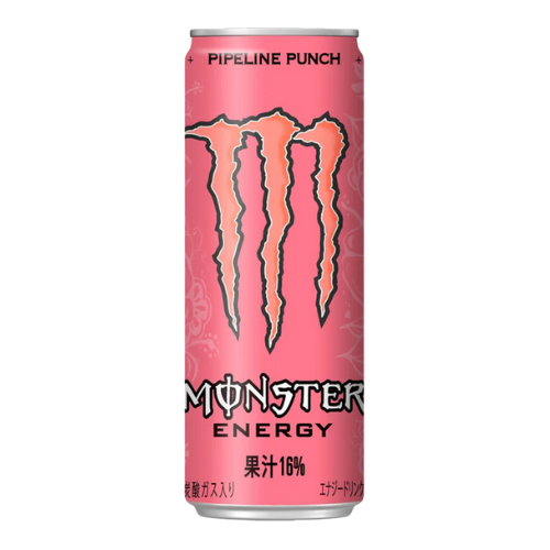 Front of a Monster Energy Pipeline Punch can showing the logo, vibrant pink colour, and details (355ml)