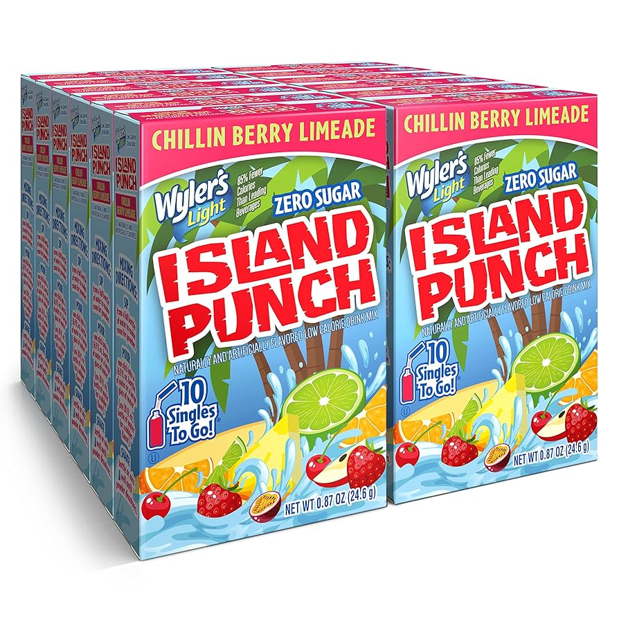 Front of Wyler's Island Punch Chillin Berry Limeade Singles To Go pack showing bright label, fruity design, and 12 pack quantity.