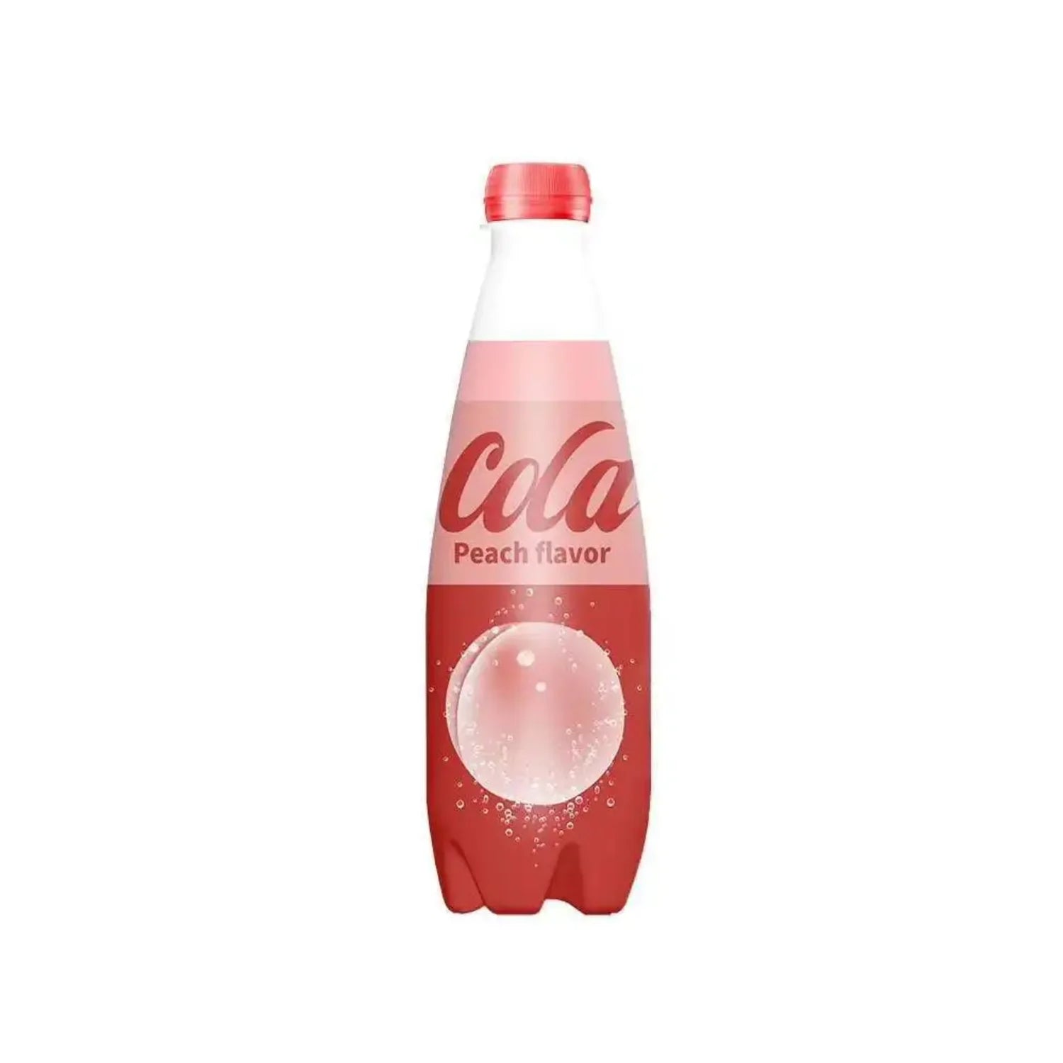 Front of Cola Peach bottle showing bold logo, peach flavour label, and carbonated drink design (400ml pack)