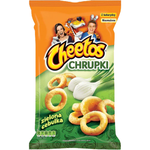 Front of Cheetos Crunchy Green Onion XXL bag showcasing the logo, green onion flavour imagery, and the 130g pack size.
