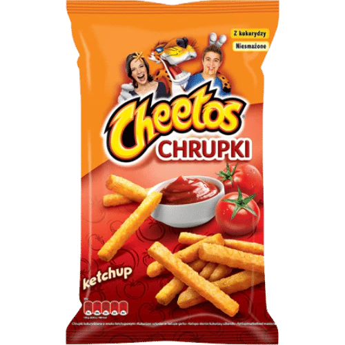 Front of Cheetos Crunchy Ketchup XXL bag showing vibrant logo, ketchup flavour, and crispy snacks (165g pack)