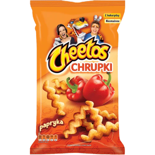 Front of Cheetos Crunchy Paprika XXL bag displaying bold logo, paprika flavour graphics, and wavy snacks (130g pack)