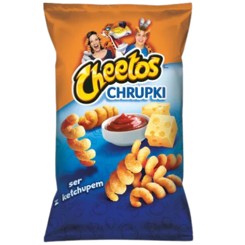 Front of a Cheetos Crunchy Cheese & Ketchup Spirals XXL bag showing logo, spirals, cheese, and ketchup (130g pack)