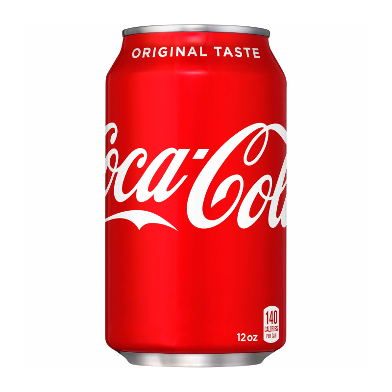 Front of Coca Cola Classic 355ml can showcasing the iconic red label, logo, and original taste declaration.