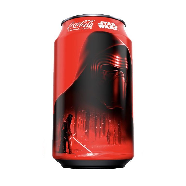 Front of Coca-Cola Classic Star Wars (Kylo Ren) can featuring iconic imagery and red design (355ml)
