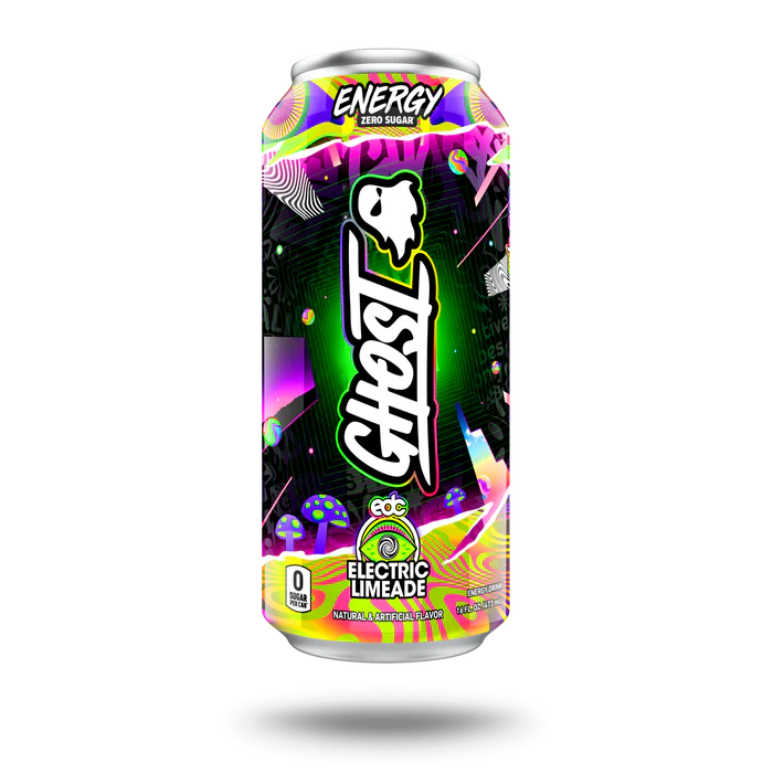 Front of Ghost Electric Limeade can featuring vibrant design, logo, and zesty lime flavour label (473ml pack)