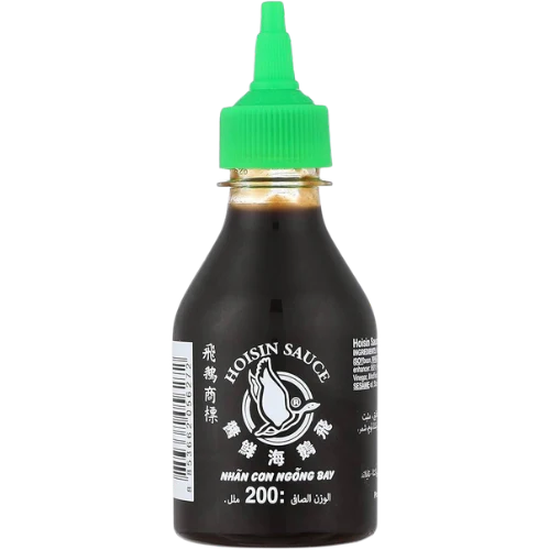 Front of Flying Goose Hoisin Sauce bottle showing logo, hoisin sauce name, and 200ml pack size.