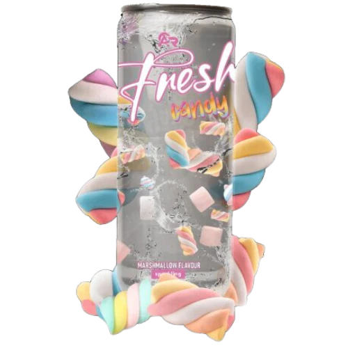 Front of Fresh Candy Sparkling Marshmallow Soda can featuring the logo, marshmallow flavour label, and 330ml pack size.
