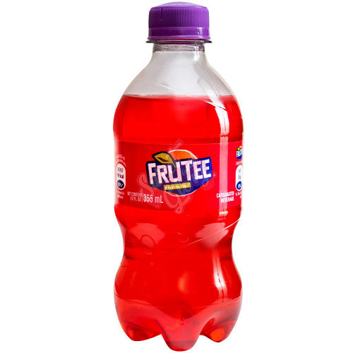 Front of Fanta Frutee Xtreme Red bottle showing the logo, red beverage, and 355ml size.