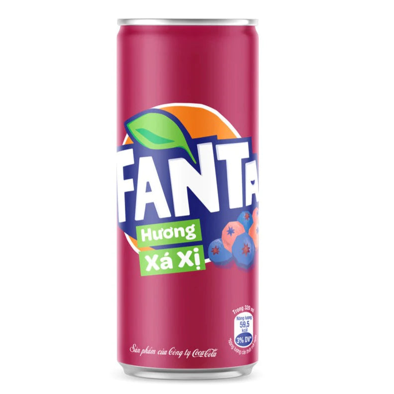 Front of Fanta Sasparilla Huong Xa Xi 320ml can showing colourful logo, unique flavour name, and vibrant design.