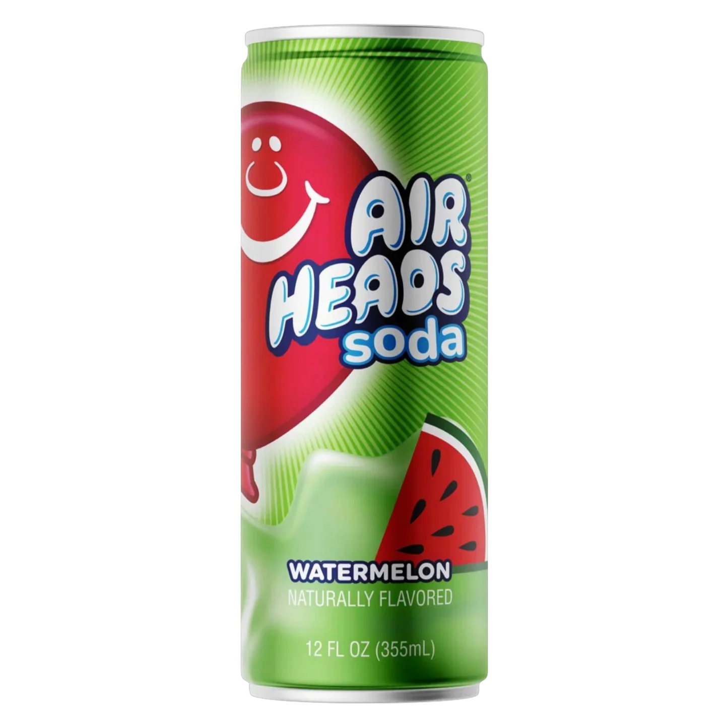 Front of Airheads Soda can showing the logo, watermelon flavour label, and 355ml pack size