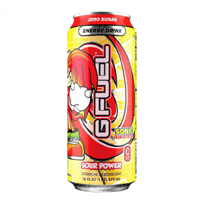 Front of G FUEL Knuckles Sour Raspberry Candy Flavour Energy Drink can showing vibrant design with raspberry flavour label and 473ml size.