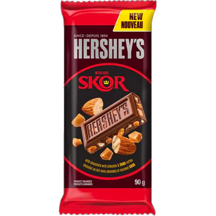 Front of Hershey's King Size Skor Bar packaging showing rich milk chocolate and crunchy toffee with a 90g label.