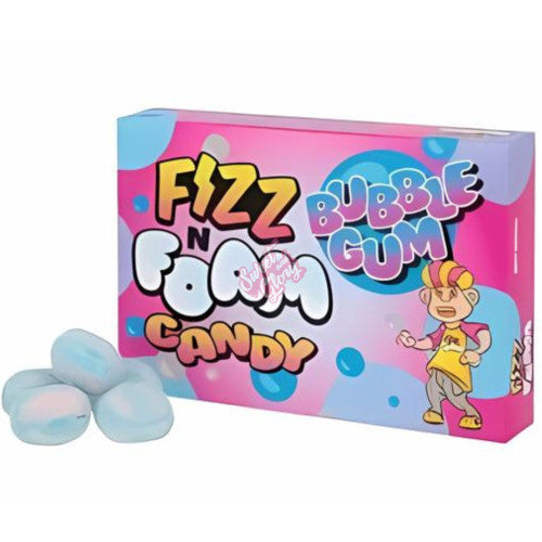 Front of Fizz N Foam Bubblegum Candy box showing vibrant pink design, bubblegum flavour label, and candy pieces (100g pack)