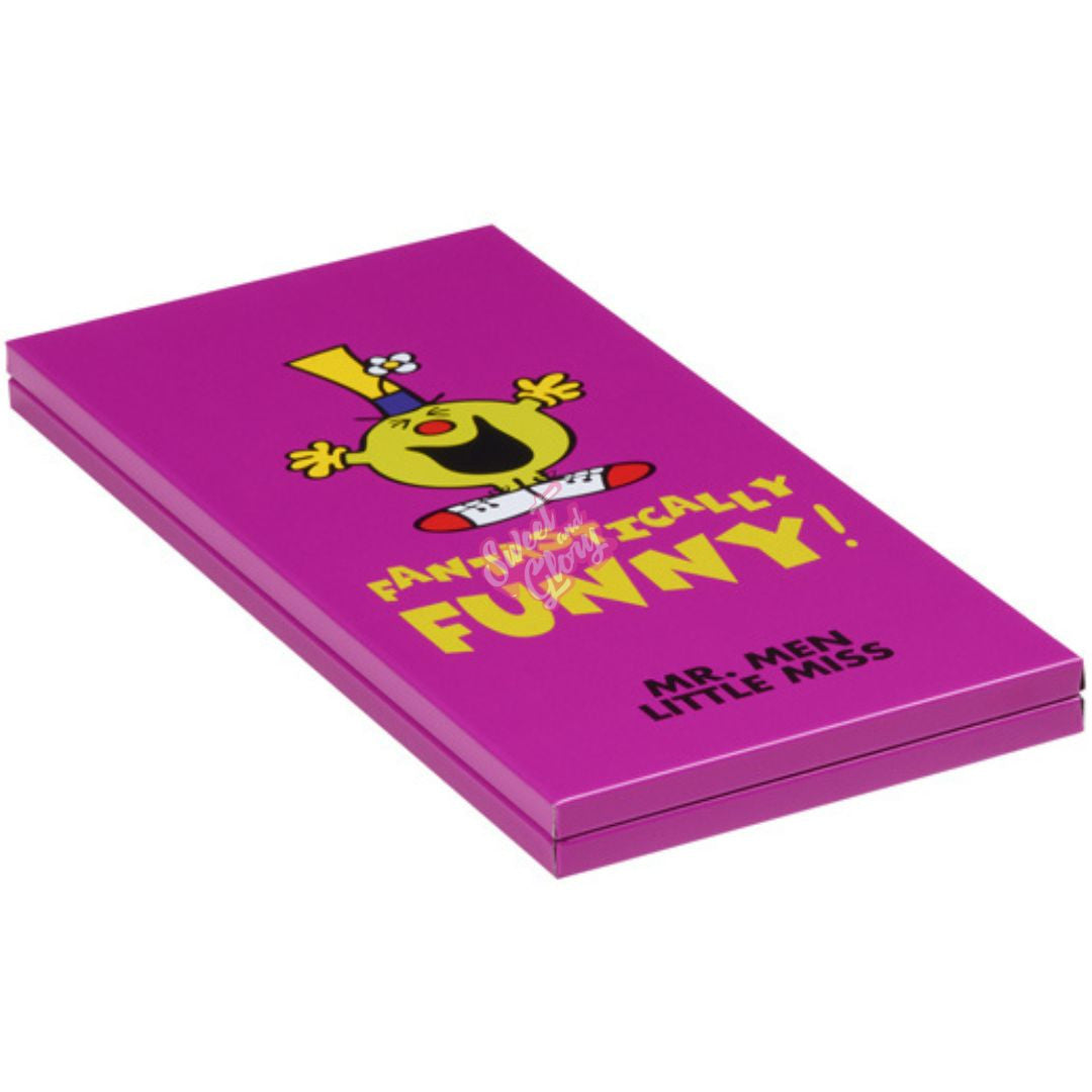Front of Mr Funny Chocolate Bar Gift Tin showing colorful design, playful character, and product title (80g)