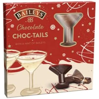 Front of Bailey's Chocolate Choc-tails box showing logo, chocolate treats, and festive design (78g pack)