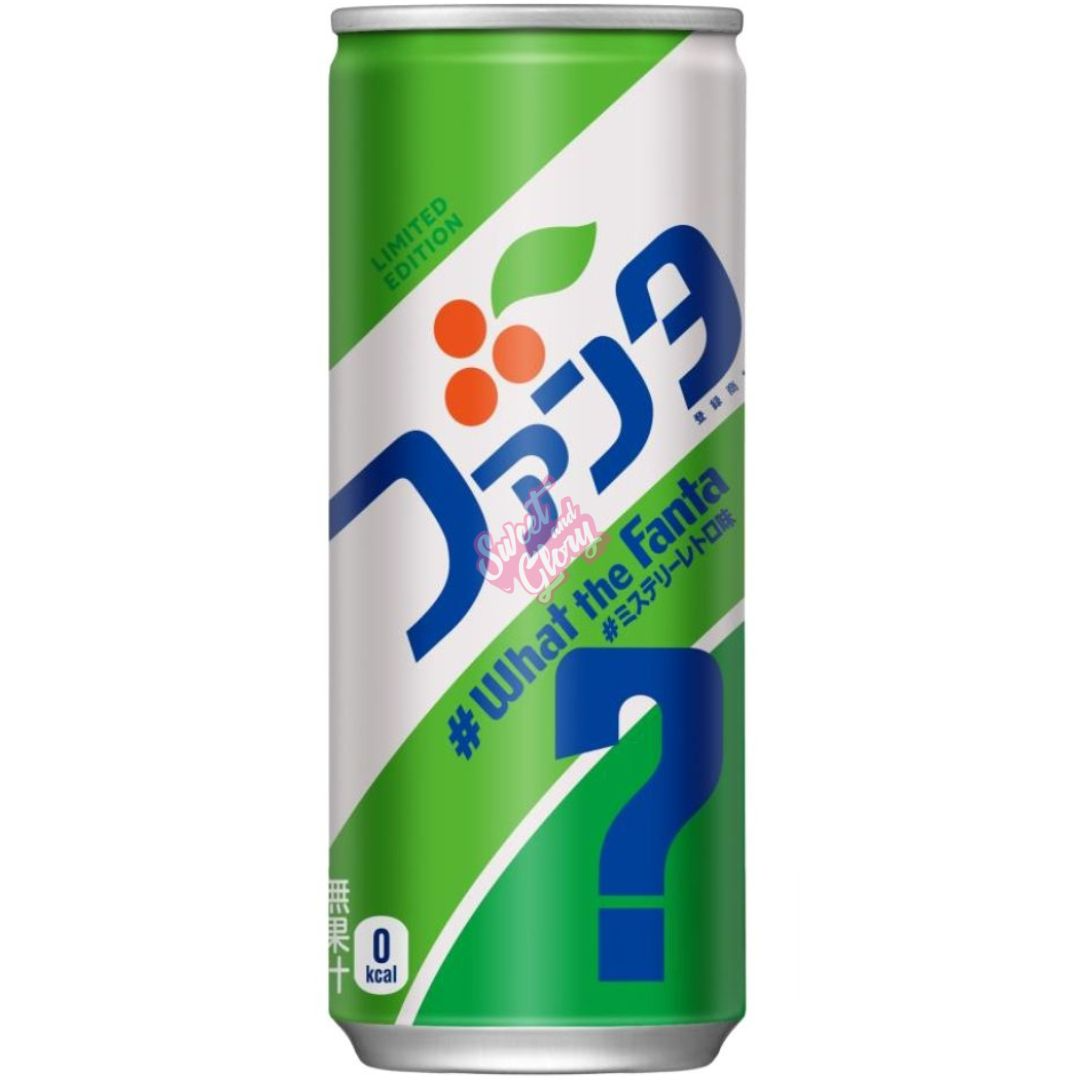 Front of Fanta WhatTheFanta? can featuring green and blue design, with the product name and limited edition label (250ml)