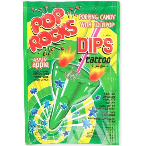Pop Rocks Dips Sour Apple with Lollipop + Tattoo (15g)