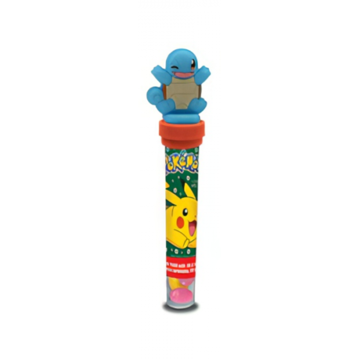 Front of Pokemon Christmas Squirtle Stamper showing Squirtle character and colourful jelly beans in a clear tube (8g)
