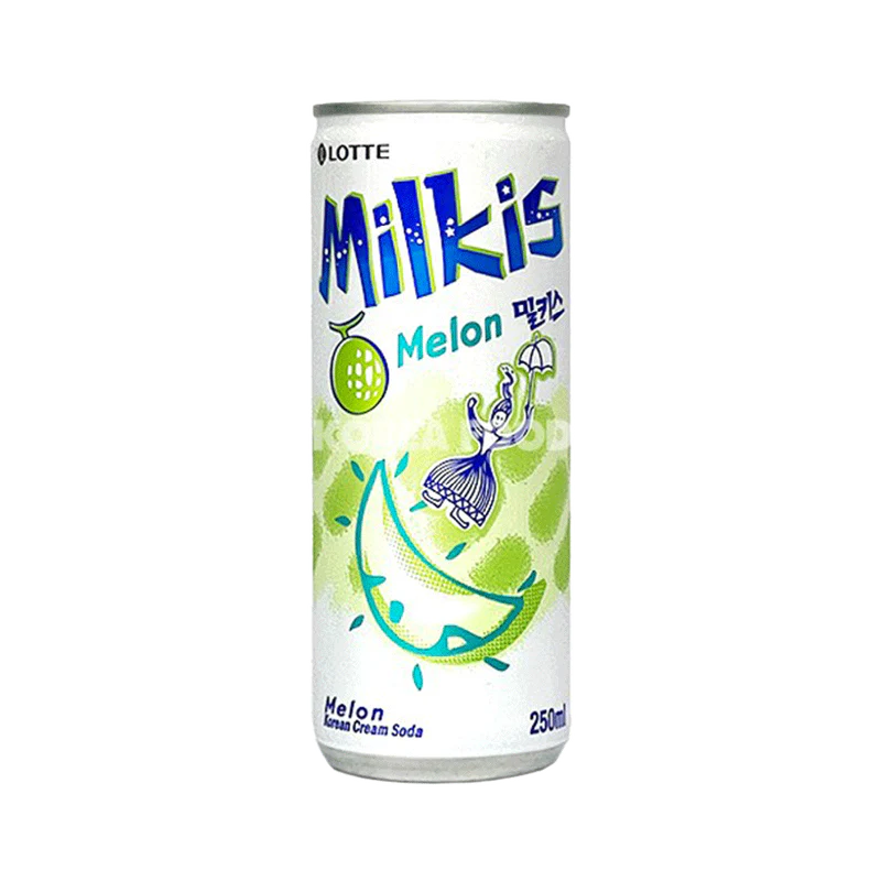 Front of Milkis Melon can featuring the brand logo, melon flavour graphics, and 250ml label