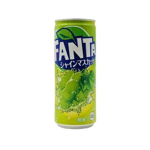 Front of Fanta Green Grape (Shine Muscat) can showing vibrant green design and bold logo (250ml)
