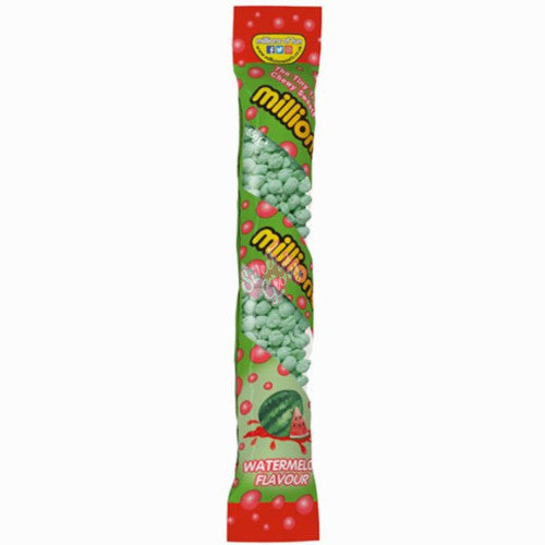 Front of Millions Tubes Watermelon pack showing green and red design with watermelon flavour label and 55g pack size.