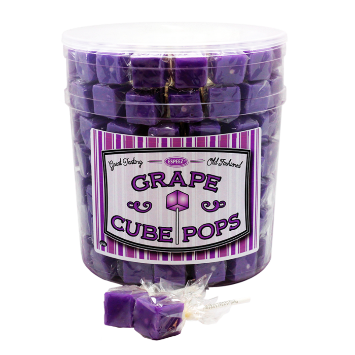 Front of Espeez Grape Cube Pops label showing purple packaging with the product name and a playful cube graphic (21g)