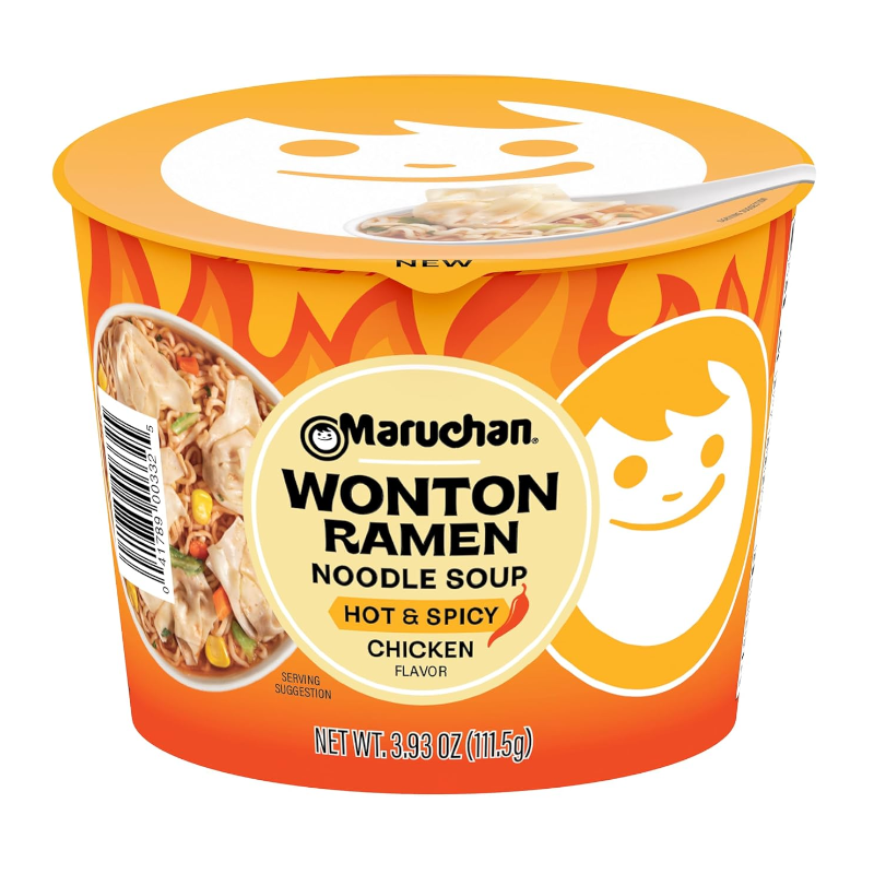 Maruchan Wonton Ramen Hot & Spicy Chicken Noodle Soup (111.5g) product packaging