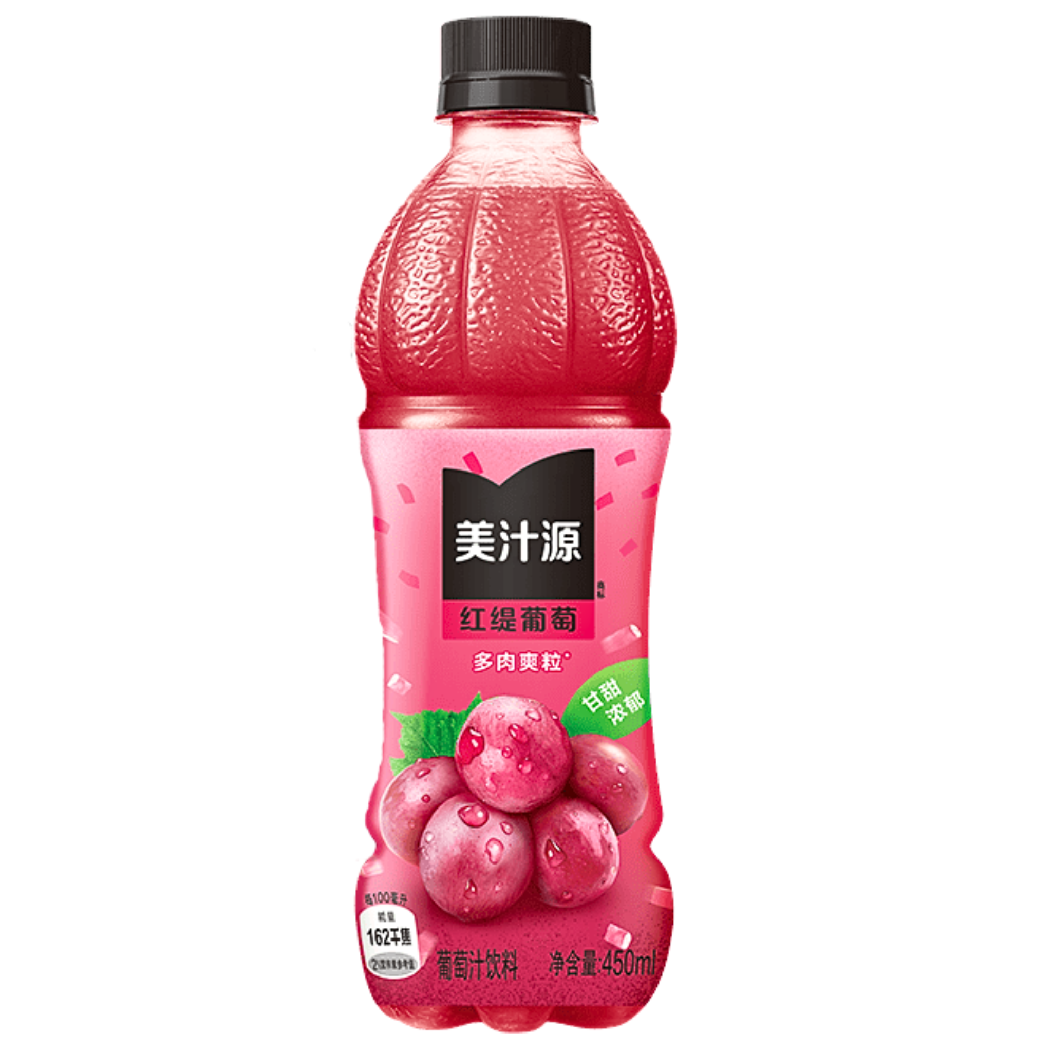 Front of Minute Maid Grape Flavour China 450ml bottle featuring a vibrant grape image and logo on a pink label.