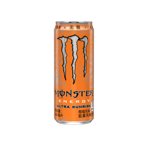 Front of Monster Energy Ultra Sunrise can featuring logo, vibrant orange design, and 330ml pack size.