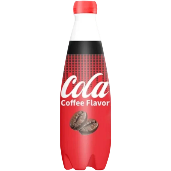 Front of Cola Coffee Flavor bottle showing vibrant red design, coffee flavour label, and pack size of 400ml